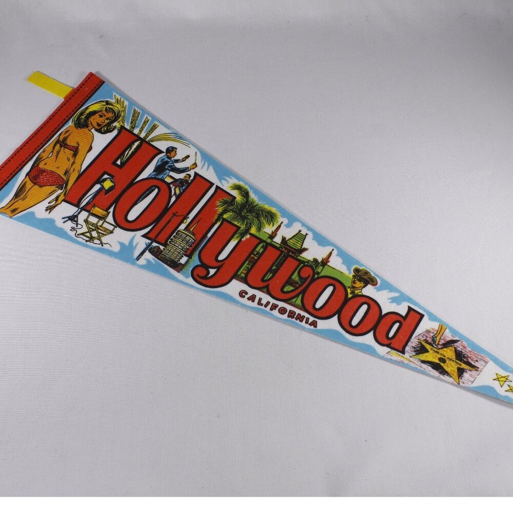 Vintage 25" Hollywood California felted pennant, Charlton Heston walk of fame